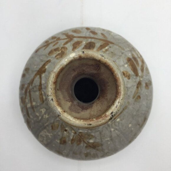 Vintage 1977 Handcrafted Ceramic Pottery Vase Leaf Motif By Jasmin Leaves Brown - Picture 4 of 8